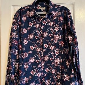 EXPRESS Slim Navy Pink Floral Dress Shirt Men's L Large